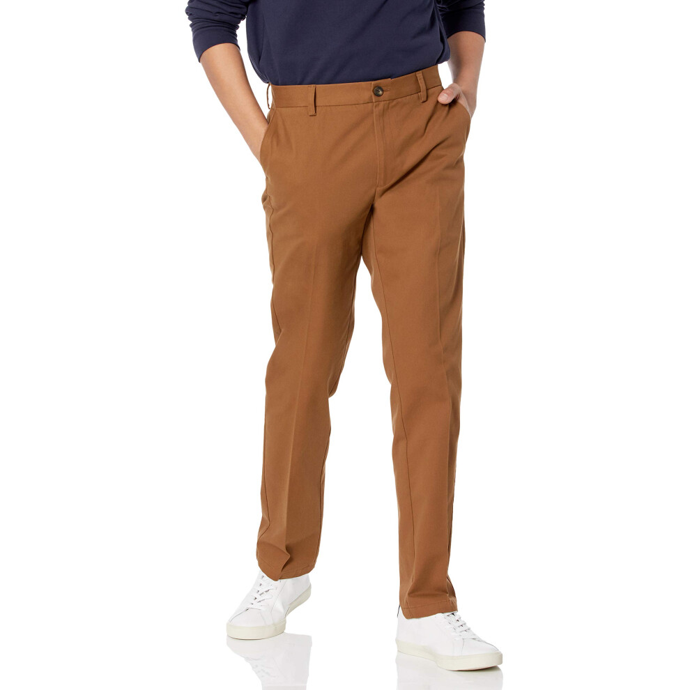 Mens Slim-Fit Wrinkle-Resistant Flat-Front chino Pant, Dark Khaki Brown, 40W x 30L