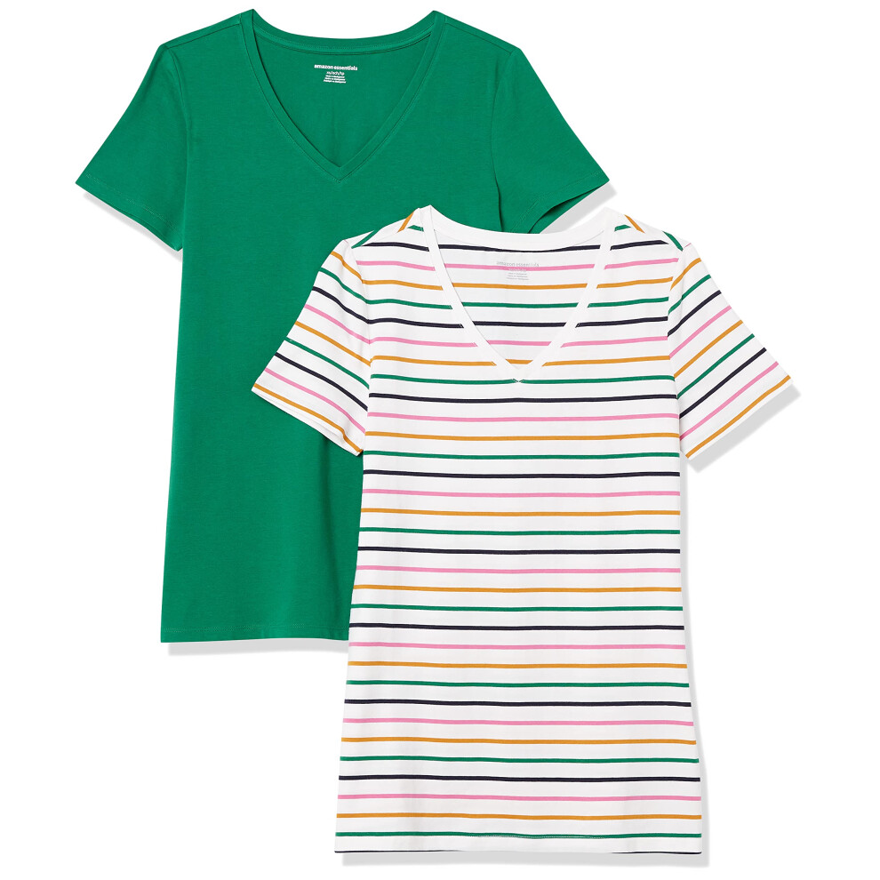 Women's Classic-Fit Short-Sleeve V-Neck T-Shirt, Pack of 2, Stripe, Large