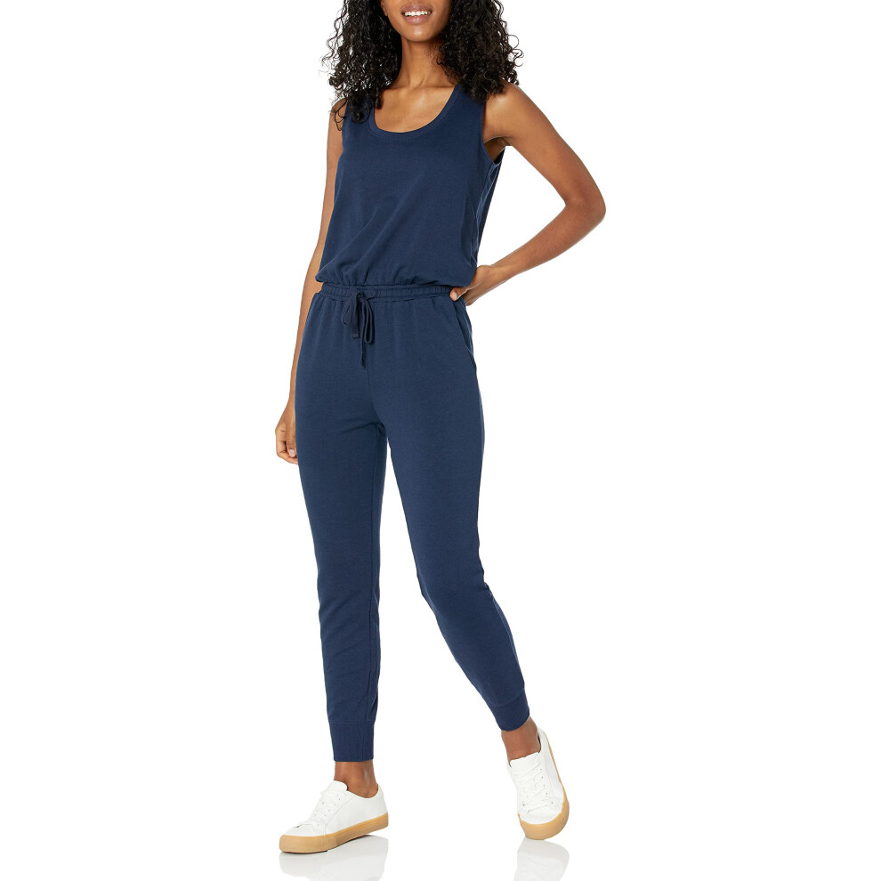 Womens Studio Terry Fleece Jumpsuit (Available in Plus Size), Navy, XX-Large