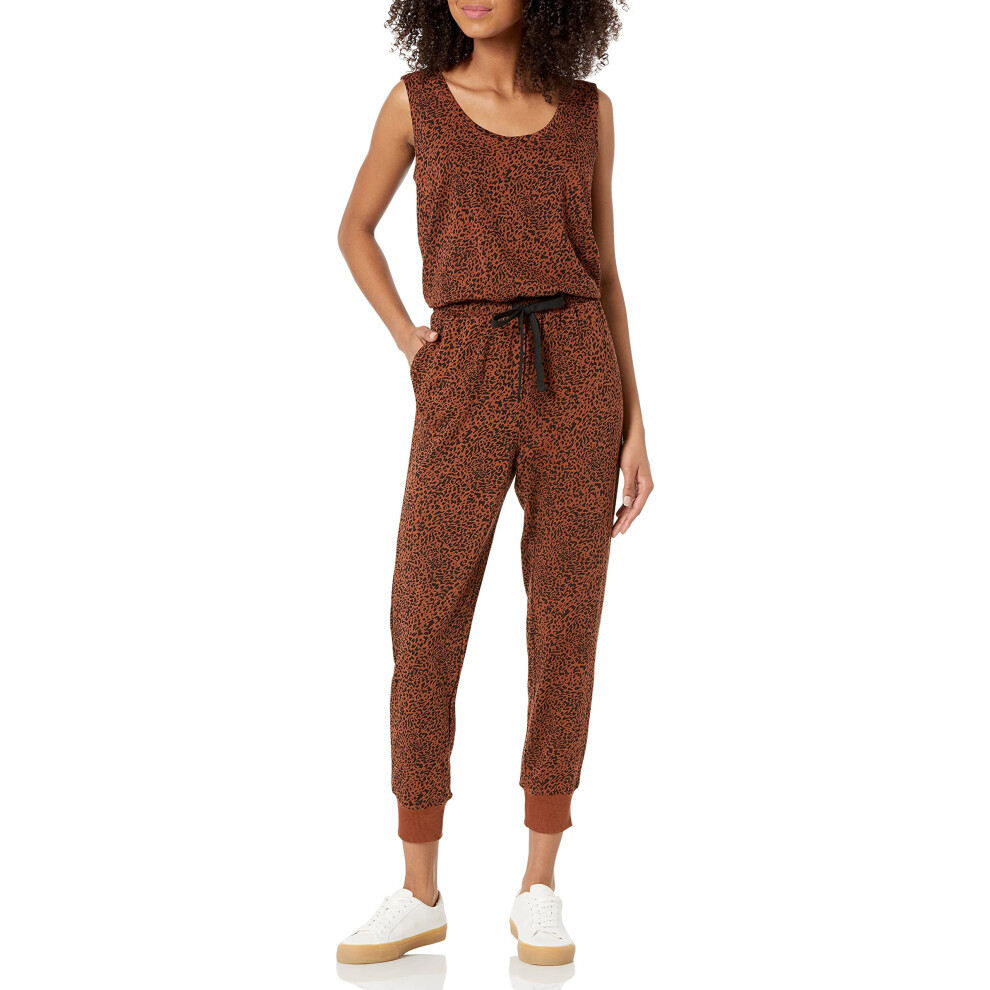 Womens Studio Terry Fleece Jumpsuit (Available in Plus Size), Dark camelBlack, Ikat, X-Large