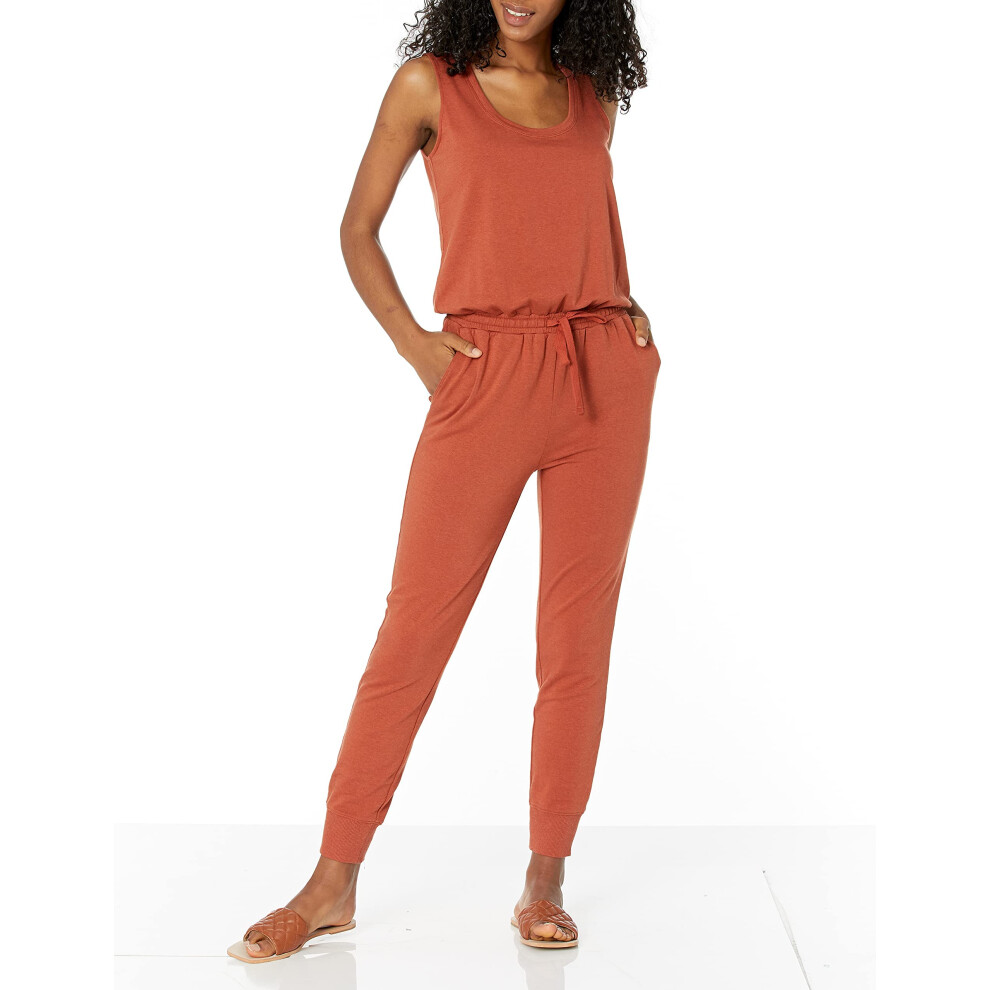 Womens Studio Terry Fleece Jumpsuit (Available in Plus Size), Terracotta, X-Large