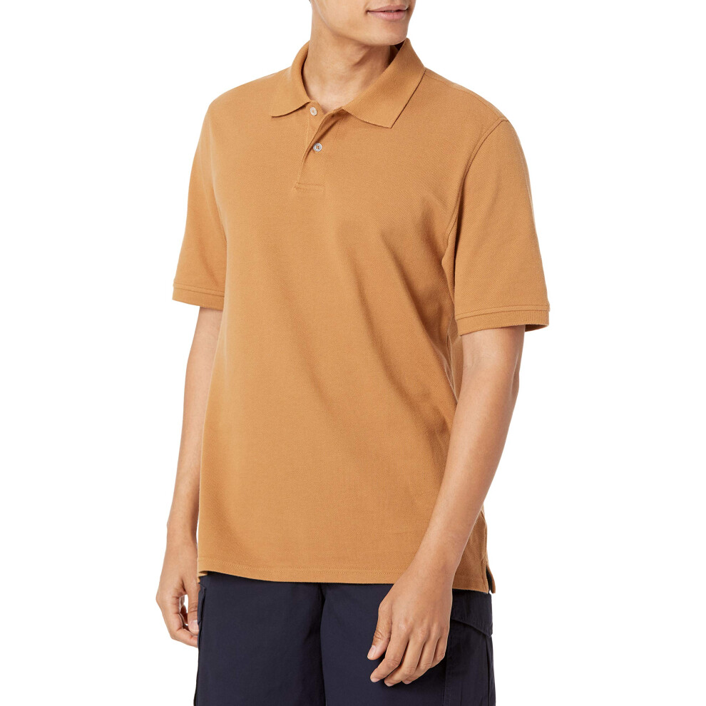 Men's Regular-Fit Cotton Pique Polo Shirt (Available in Big & Tall), Tan, Small