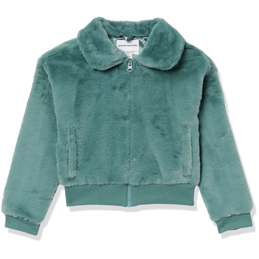 girls Faux Fur Jacket, green, X-Small