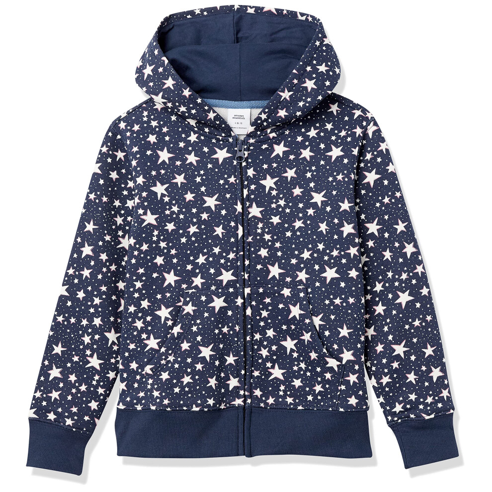 Girls' Fleece Zip-Up Hoodie Sweatshirt, Navy Stars, Small