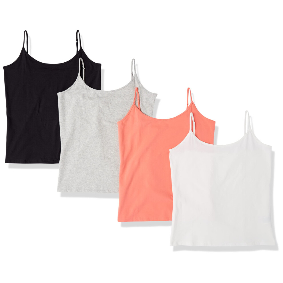 Women's Slim-Fit Camisole, Pack of 4, Coral Orange/Light Grey Heather/White, X-Small