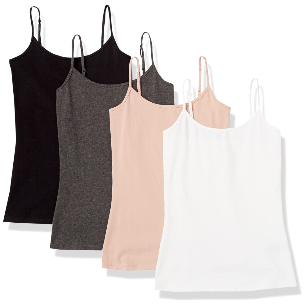 Women's Slim-Fit Camisole, Pack of 4, Pink/Grey/Black, X-Small