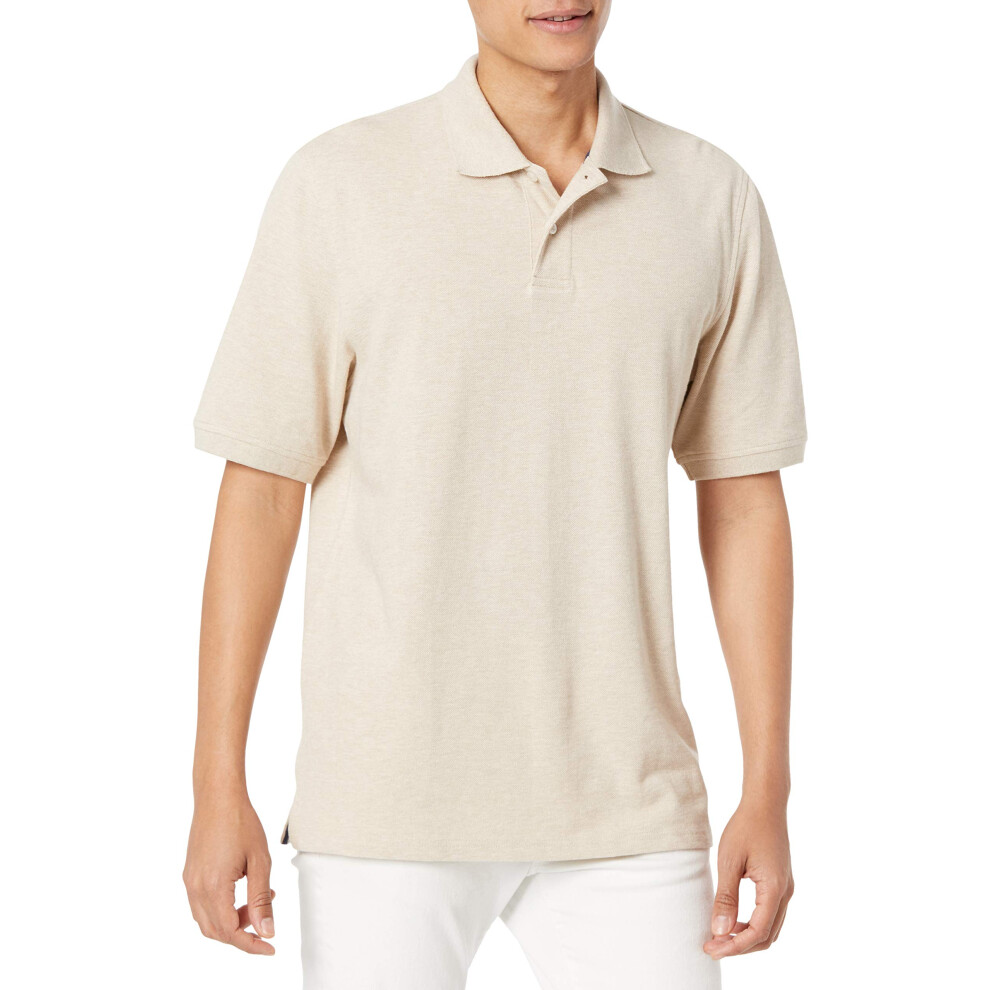 Mens Regular-Fit cotton Pique Polo Shirt (Available in Big & Tall), Oatmeal Heather, Small