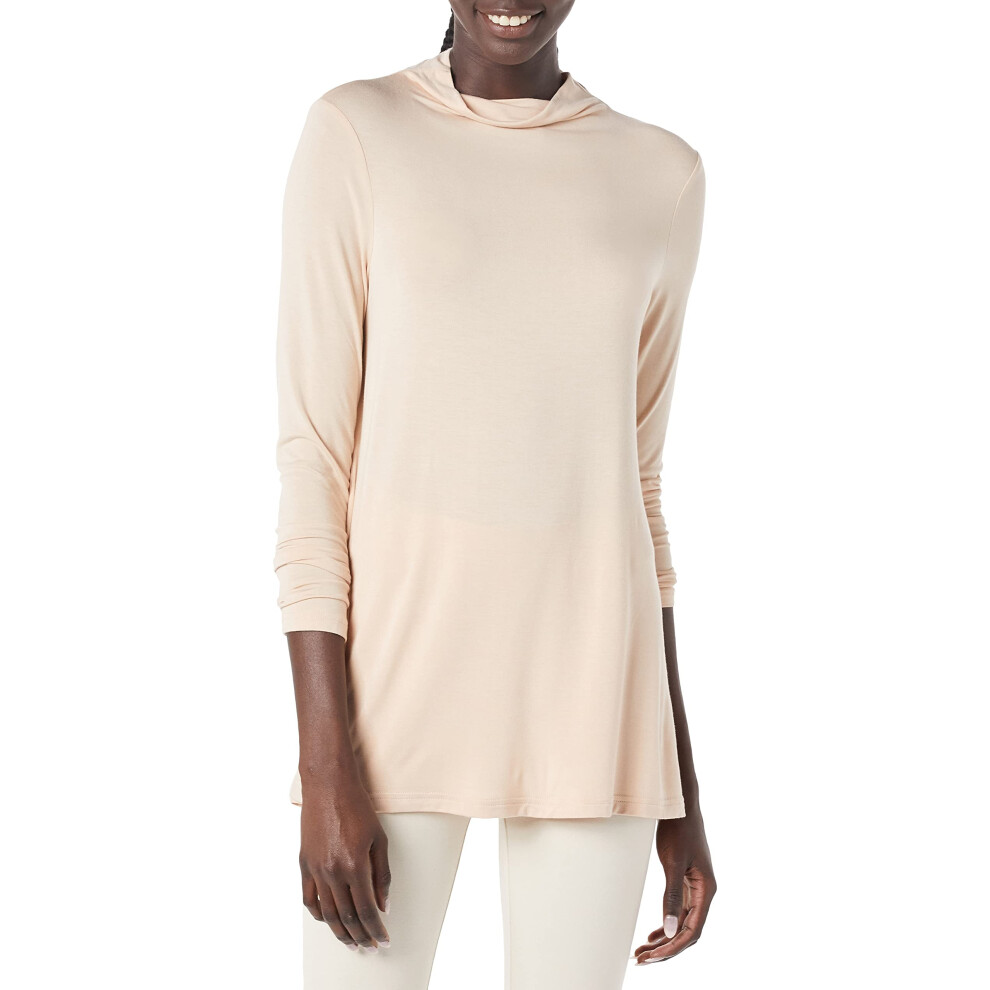 Women's Jersey Long-Sleeve Mock Neck Swing Tunic (Previously Daily Ritual), Beige, Medium