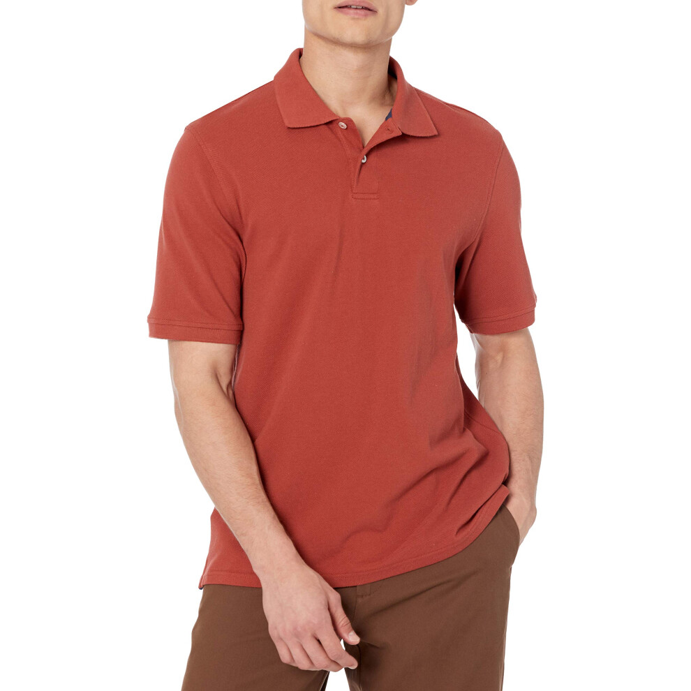 Men's Regular-Fit Cotton Pique Polo Shirt (Available in Big & Tall), Rust, Small