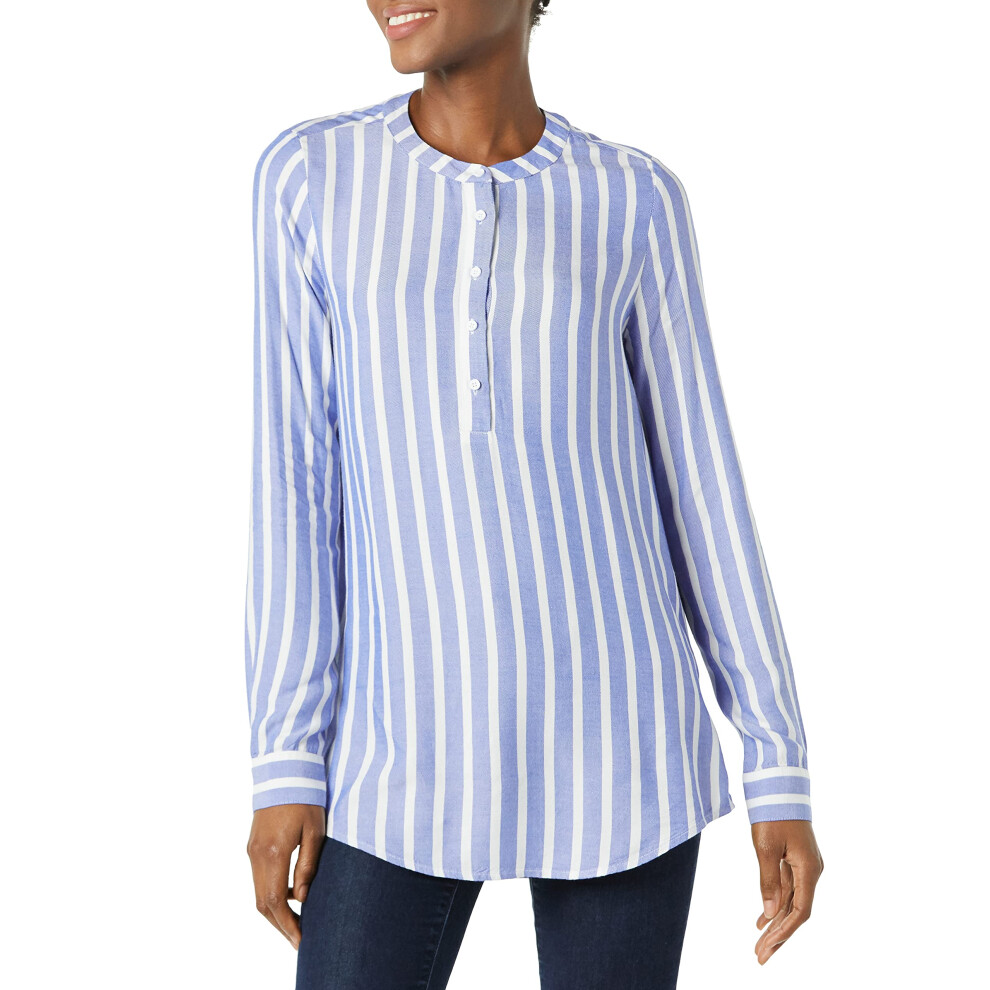 Womens Long-Sleeve Woven Blouse, Blue Stripe, Medium