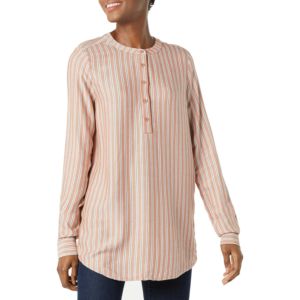 Womens Long-Sleeve Woven Blouse, Terracotta French Stripe, X-Small