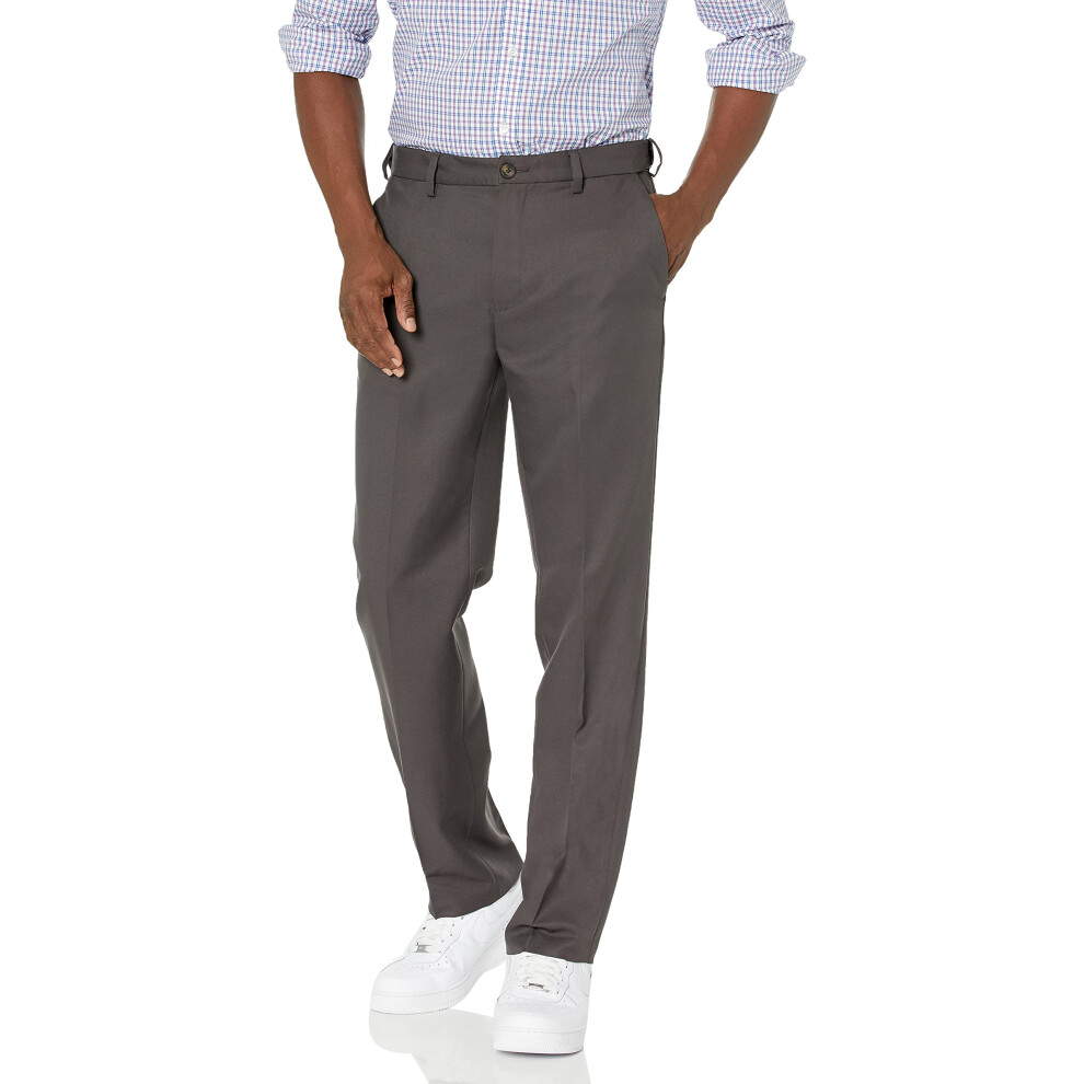 Mens classic-Fit Expandable-Waist Flat-Front Dress Pant, Dark grey, 30W x 28L