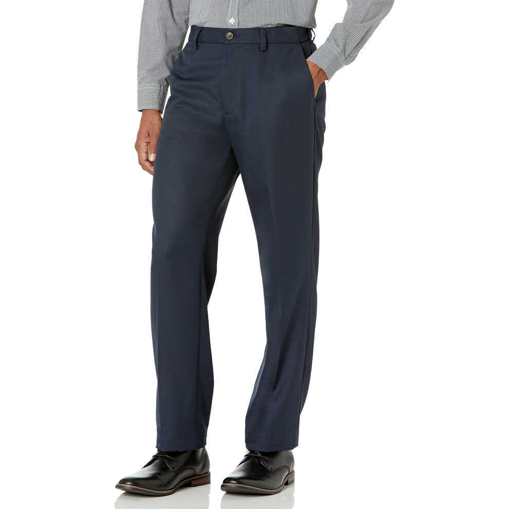 Men's Classic-Fit Expandable-Waist Flat-Front Dress Pant, Navy, 28W x 32L