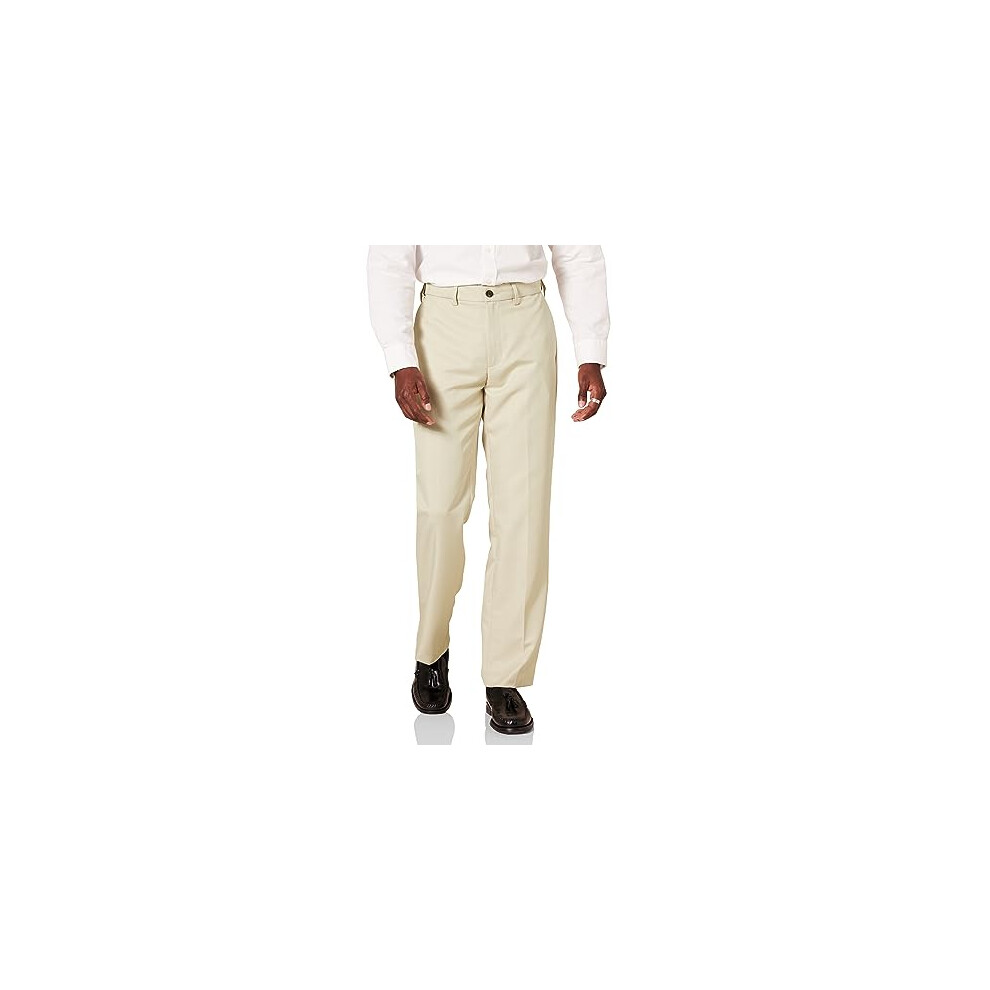 Mens classic-Fit Expandable-Waist Flat-Front Dress Pant, Stone, 34W x 31L