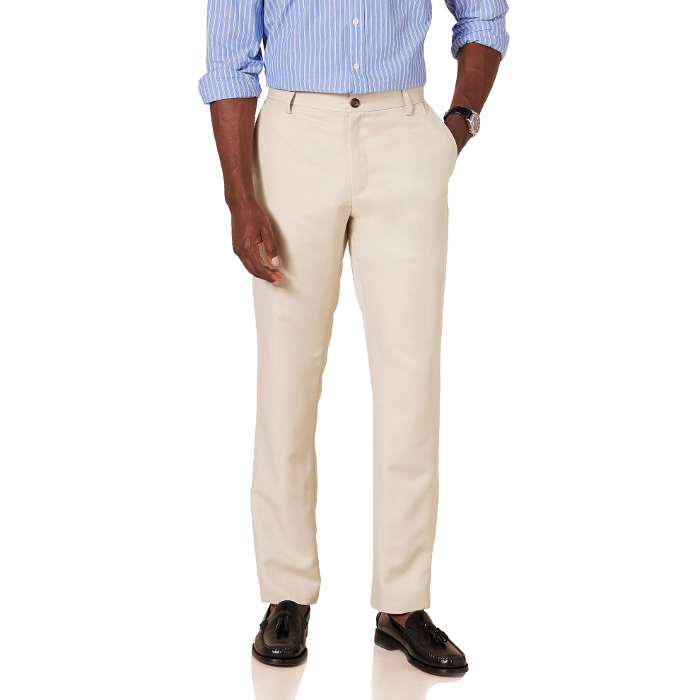 Men's Slim-Fit Flat-Front Dress Pant, Stone, 33W x 32L