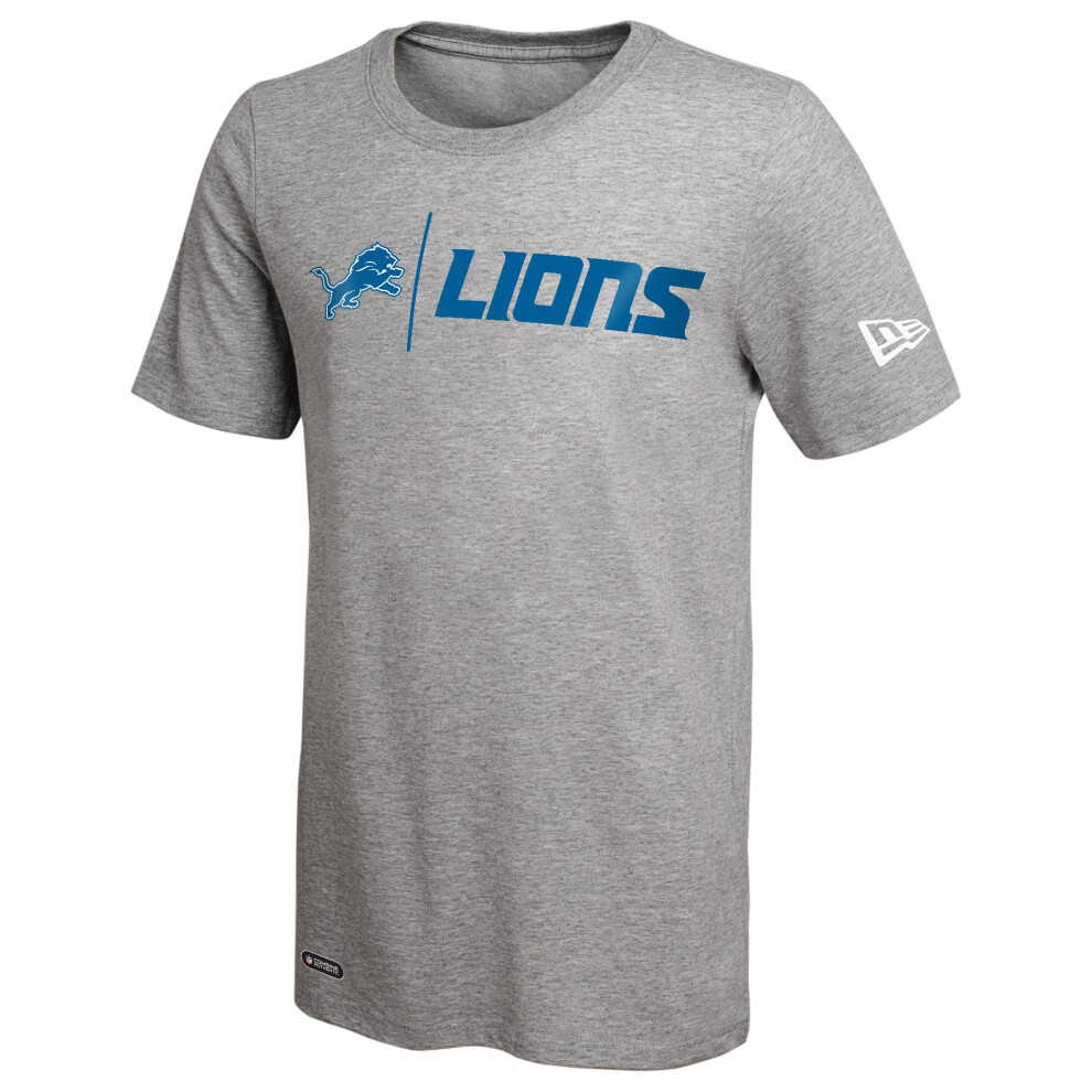 New Era NFL Men's Gametime Dri-Tek Cool Grey Short Sleeve T-Shirt, Detroit Lions, Small