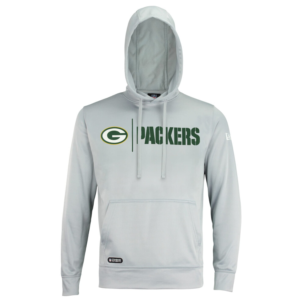 New Era NFL Mens cool grey gametime Pullover Performance Hoodie, Pro Football Sweatshirt, green Bay Packers, Small