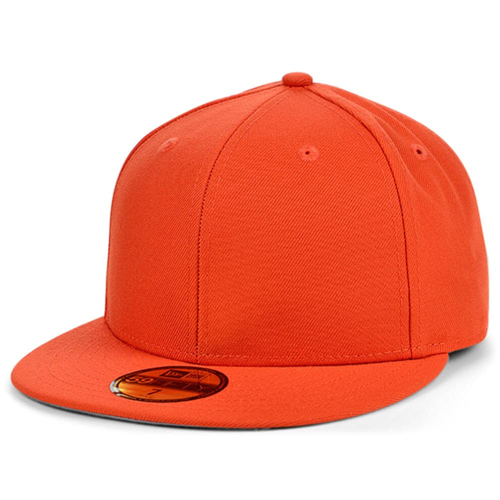 New Era Blank Custom 59FIFTY Fitted Flat Bill Cap, Orange 6 7/8