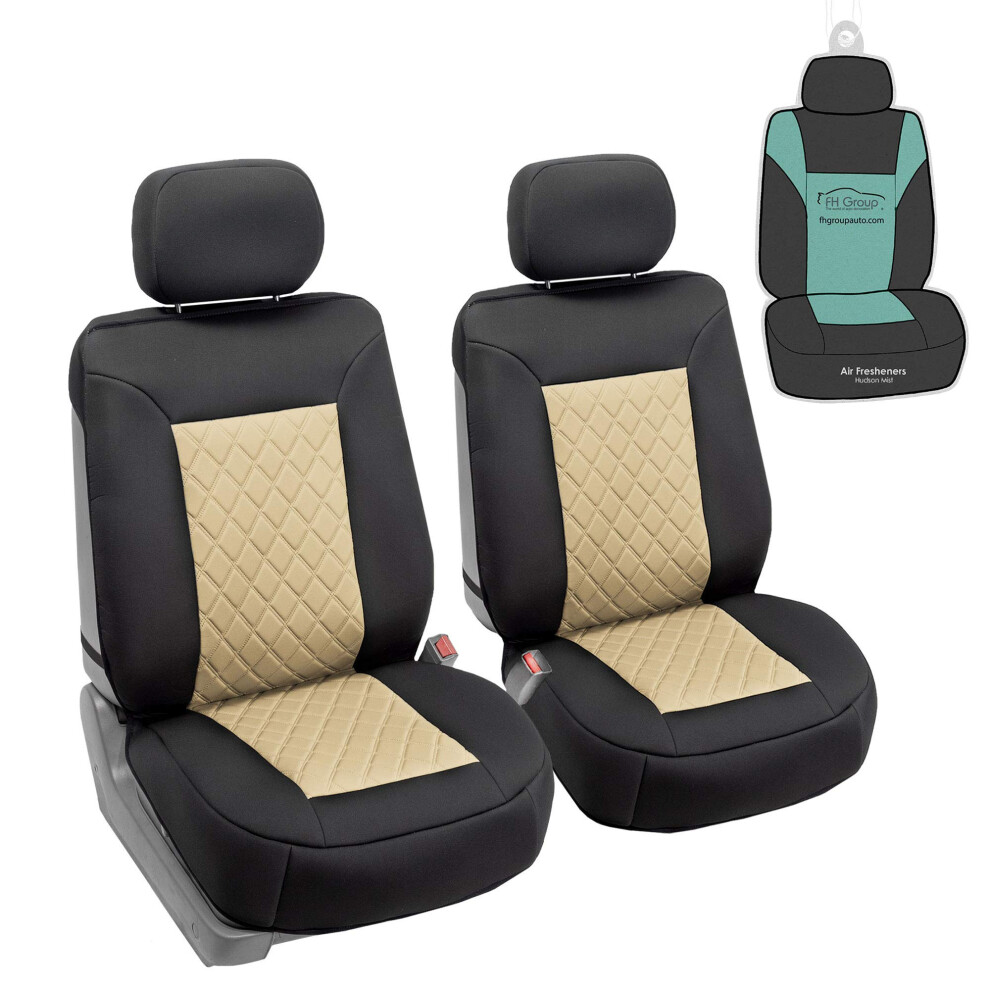 Fh Group Car Seat Cover Cushion - 2 Pack Seat Covers For Cars Trucks Suv, Neosupreme Car Seat Cushions, Waterproof Car Seat Cover Cushion Beige/Black 196342004070
