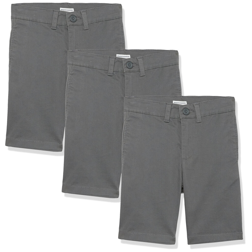 Boys Uniform Woven Flat-Front Shorts, Pack of 3, grey, 14 Slim