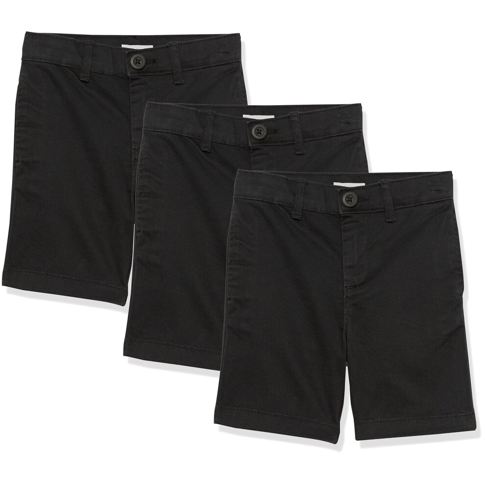 Boys Uniform Woven Flat-Front Shorts, Pack of 3, Black, 8 Plus