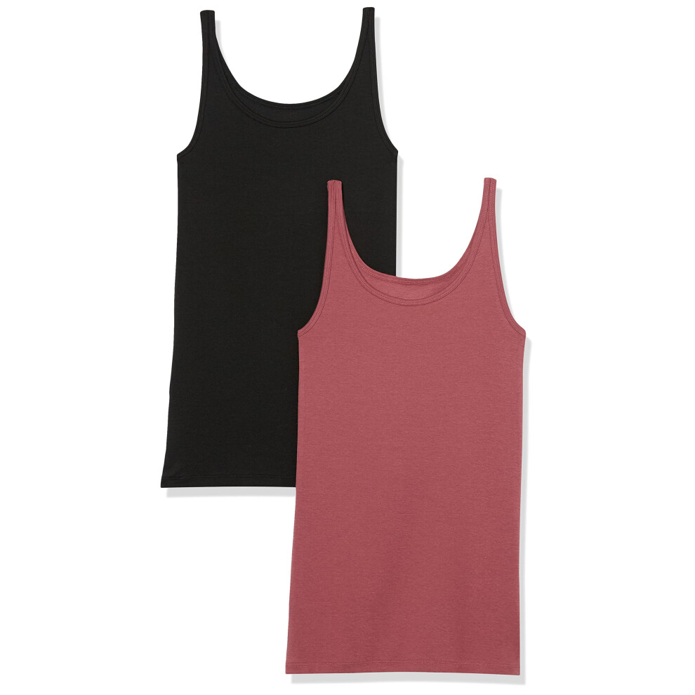 Womens Slim-Fit Thin Strap Tank, Pack of 2, BlackPlum, X-Small