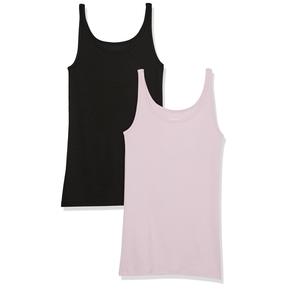 Womens Slim-Fit Thin Strap Tank, Pack of 2, BlackLilac, X-Small