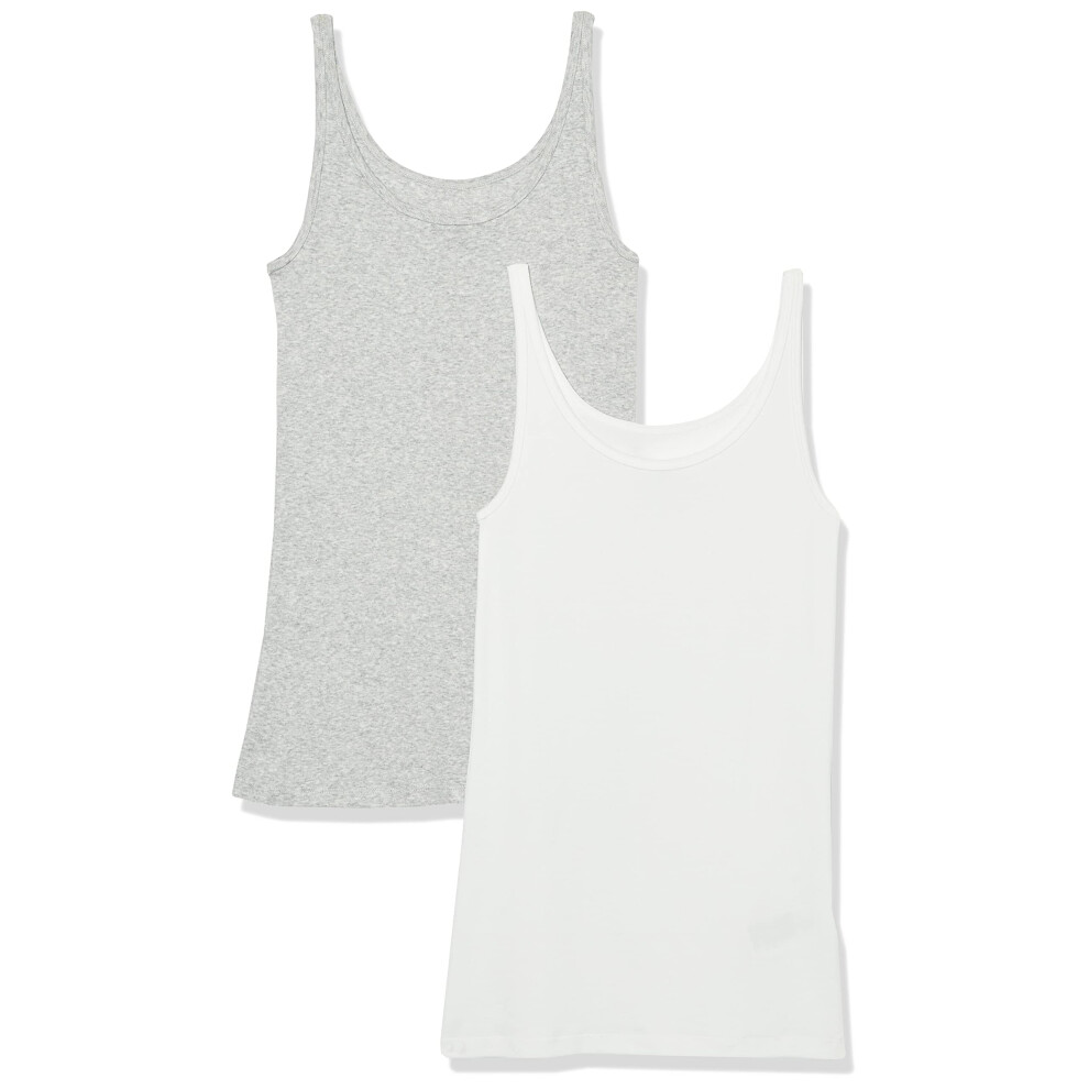 Womens Slim-Fit Thin Strap Tank, Pack of 2, WhiteLight grey Heather, X-Small