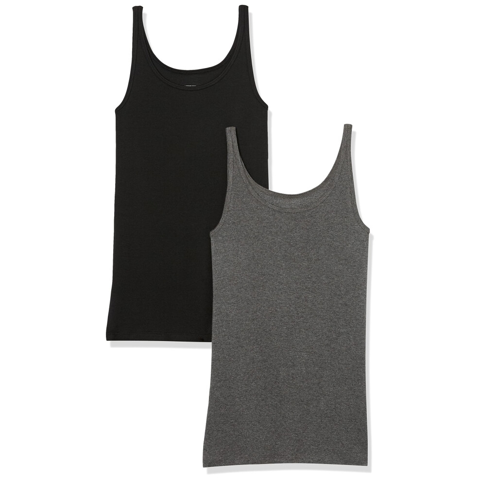 Womens Slim-Fit Thin Strap Tank, Pack of 2, Blackcharcoal Heather, X-Small