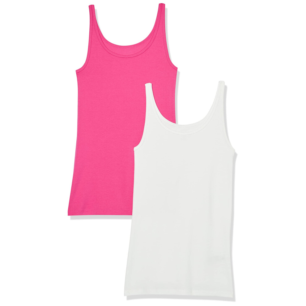 Womens Slim-Fit Thin Strap Tank, Pack of 2, WhiteDark Pink, XX-Large