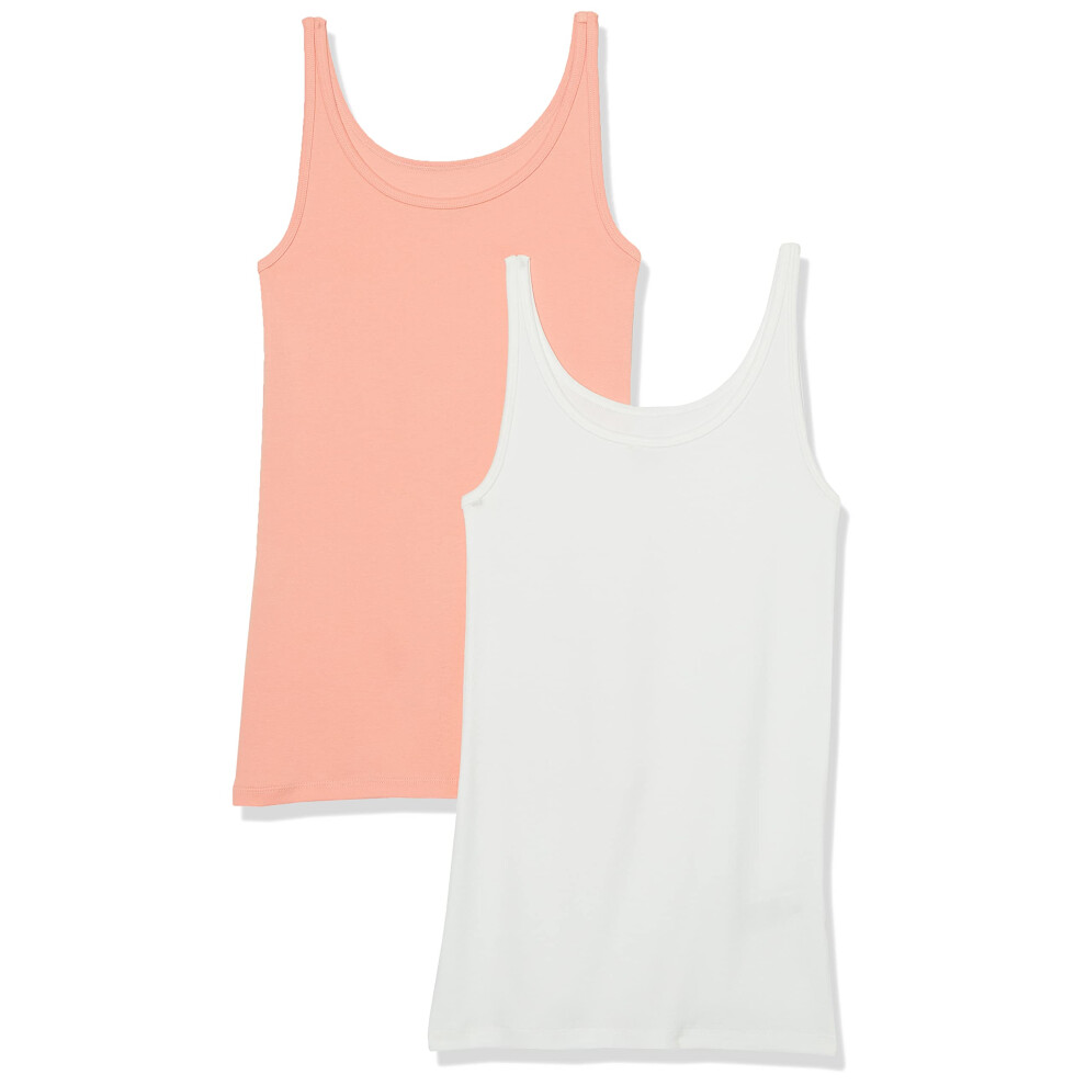 Womens Slim-Fit Thin Strap Tank, Pack of 2, Whitecoral Pink, Large