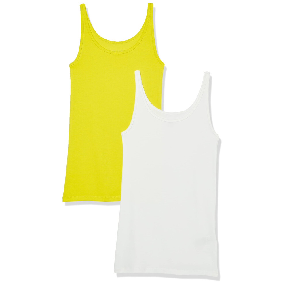 Women's Slim-Fit Thin Strap Tank, Pack of 2, White/Lime Green, X-Large