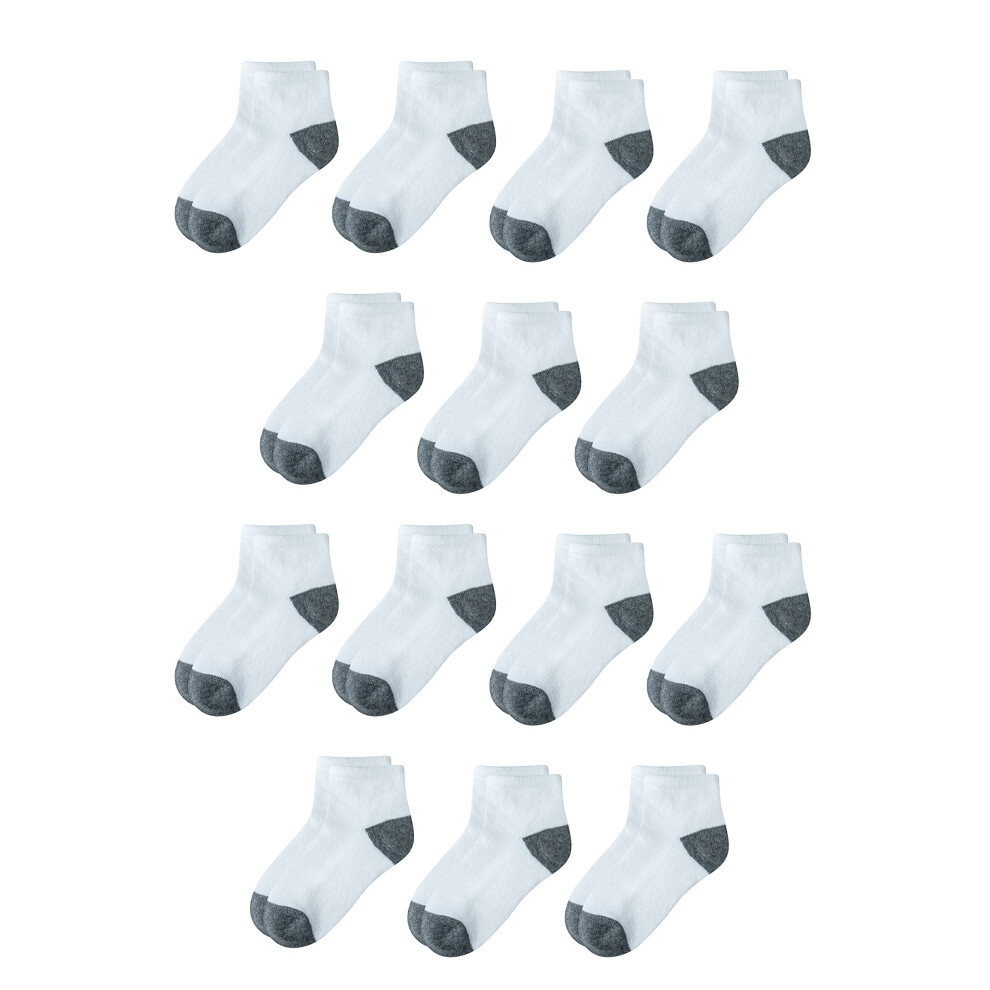 Cotton Ankle Socks, 14 Pairs, White/Grey Heather, 2T-3T