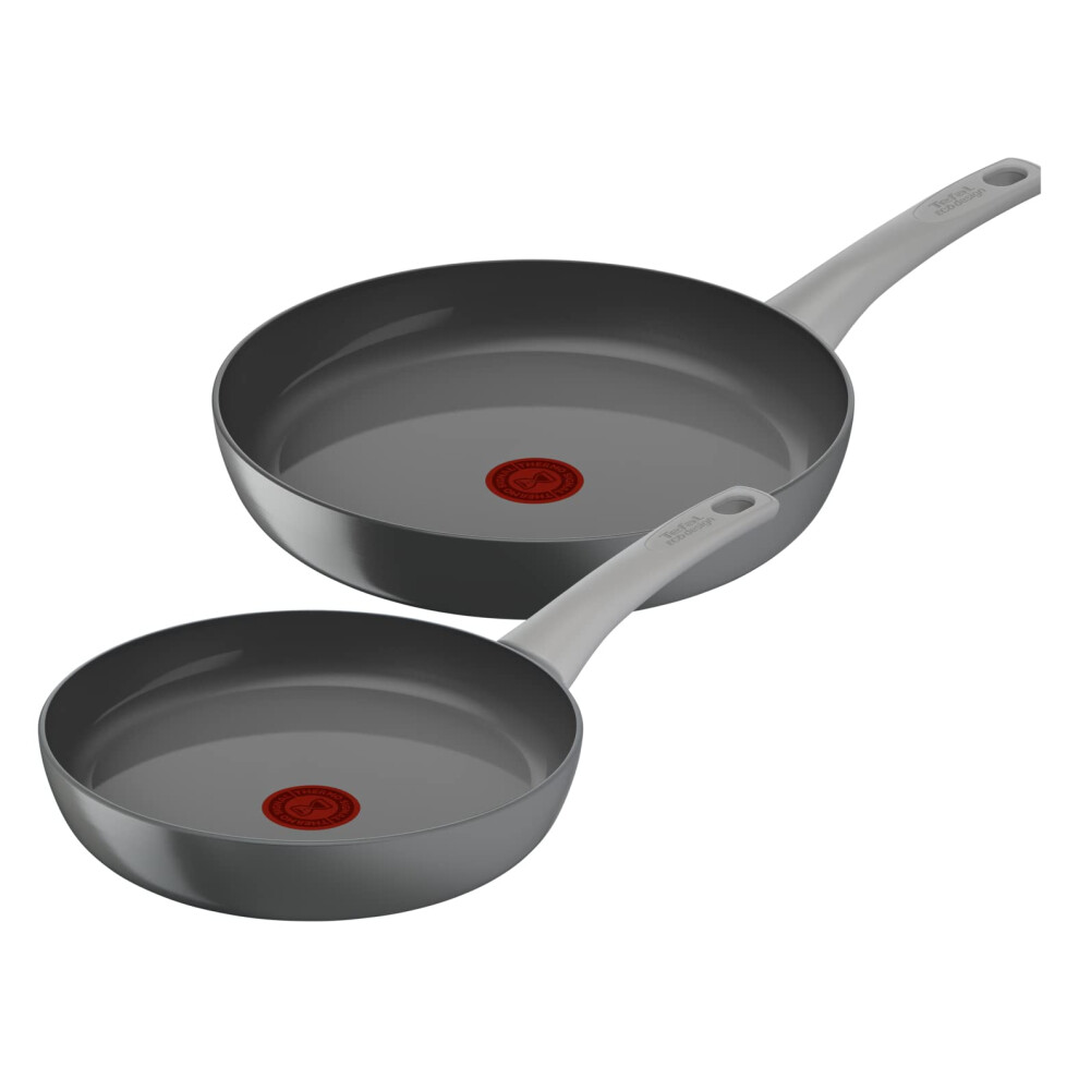 Tefal Renew On Set of 2 Frying Pans Grey 24/28 cm, Ceramic Non-Stick Coating, Induction, Thermo-Signal Cooking Indicator, Eco-Design, Healthy Cooking