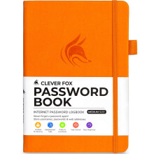 Clever Fox Password Book with alphabetical tabs. Internet Address Organizer Logbook. Medium Password Keeper for Website Logins (Orange)