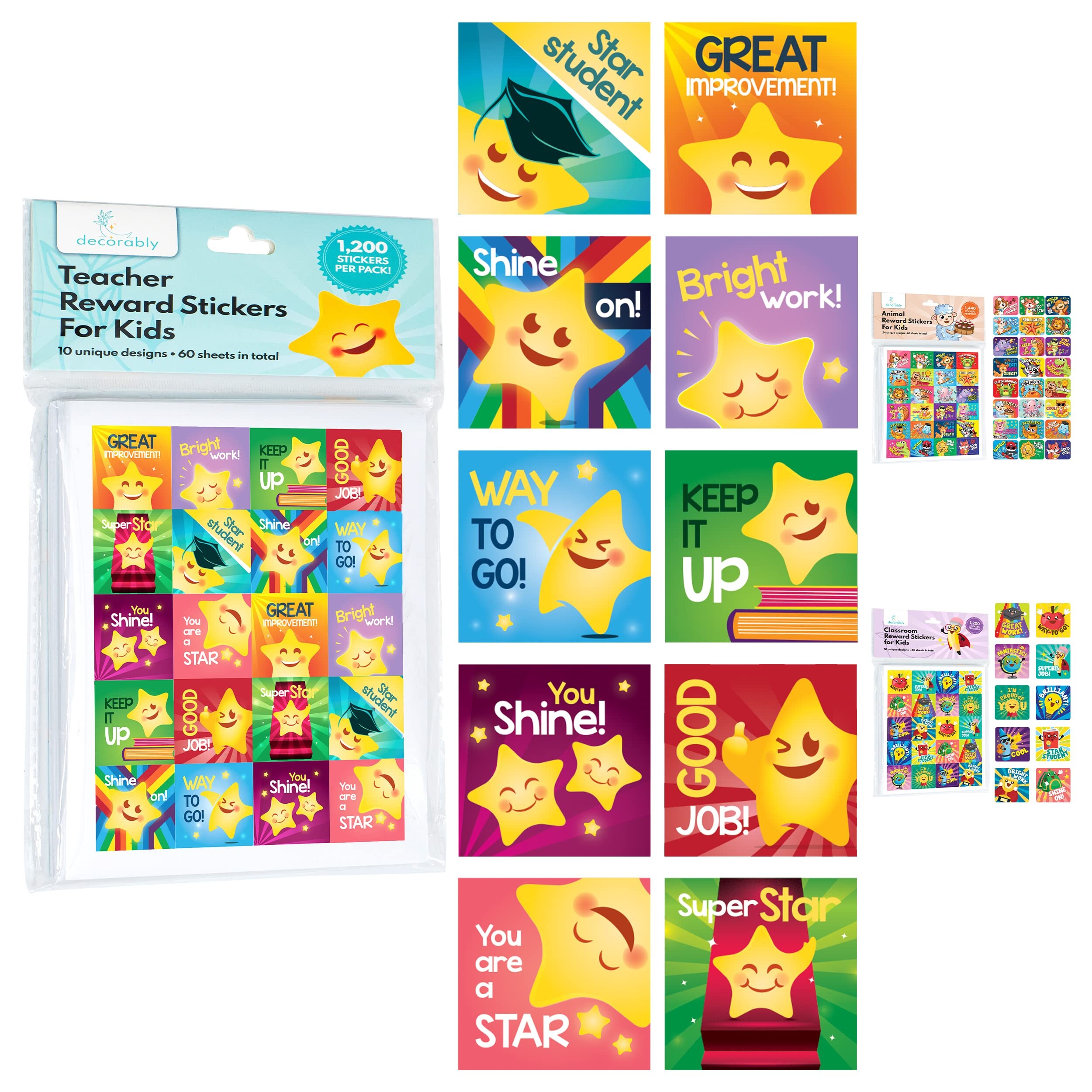 Decorably 1200 Teacher Stickers for Students - 60 Sheets Good Job ...