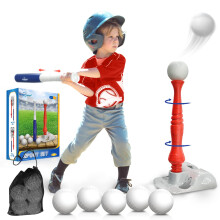 Eaglestone T-kugles?t til b?rn 3-5 5-8 tee bold s?t til sm?b?rn baseball udend?rs leget?j inkluderer 6 store bolde justerbar teeball batting tee