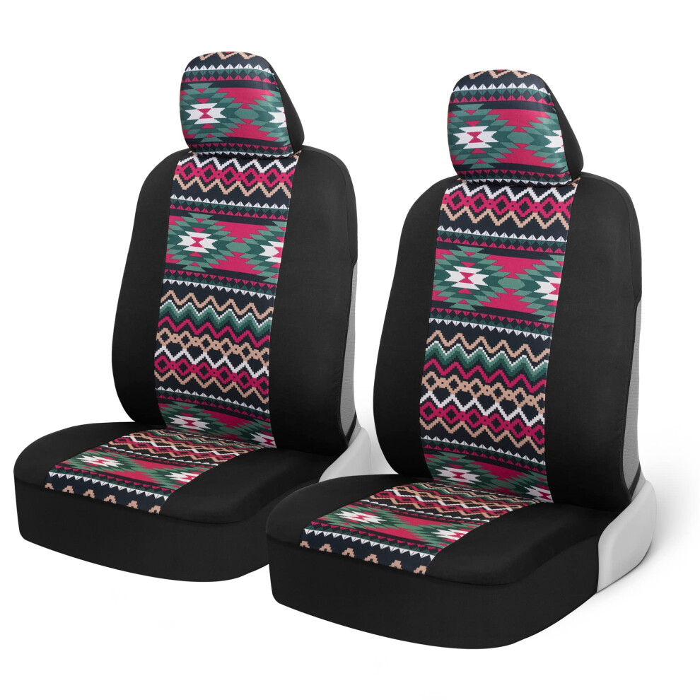 Bdk Inca Car Seat Covers For Front Seats 2 Pack- Geometric Print Front Seat Cover Set With Matching Headrest Sideless Design For Easy Installa Pink 826942659287