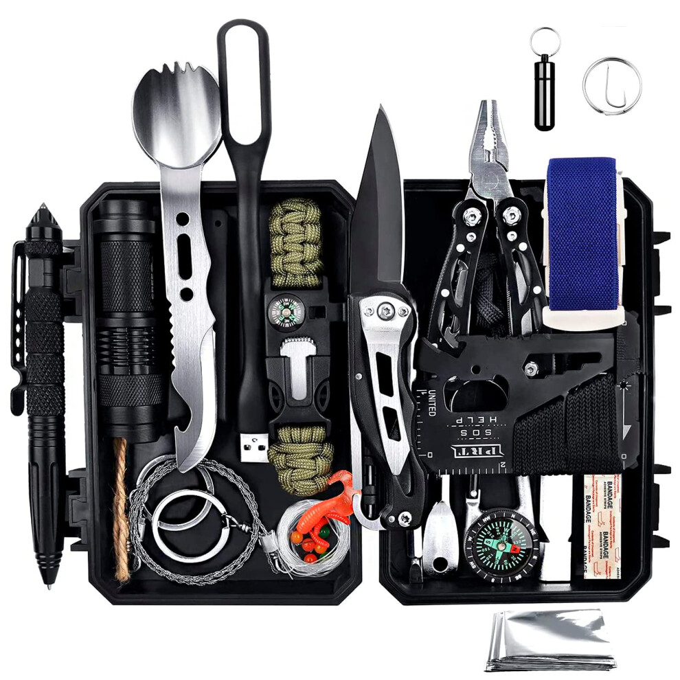 ANTARcTIcA Emergency Survival gear Kits 60 in 1, Outdoor Survival Tool with Emergency Bracelet Whistle Flashlight Pliers Pen Wire Saw for camping, Hi