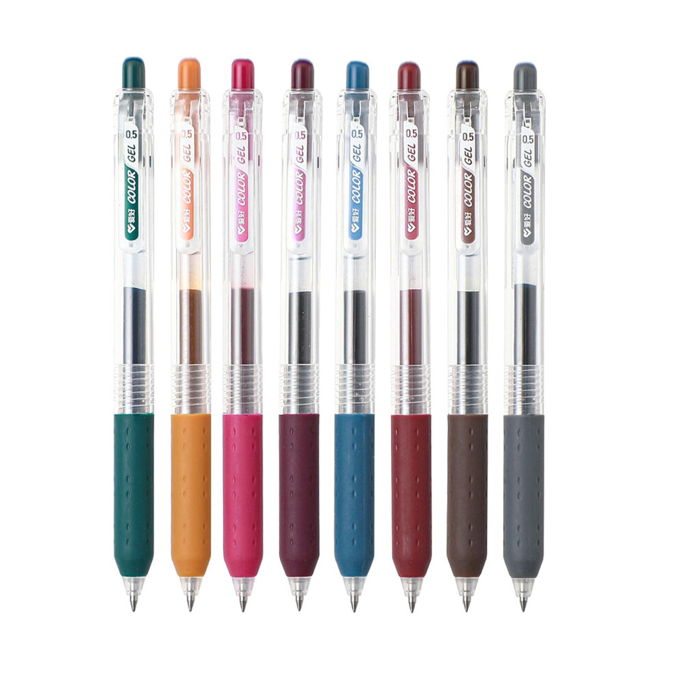 Bol Grafos De Gel De Punta Fina Aihao, Color Vintage, Paquete De 8, Retr Ctiles, Para Planificador, Diario, Toma De Notas, Para La Escuela, Ofici-image