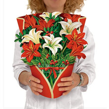 Nyklippt papper Pop Up-kort Vintergldje 12 tum Livsstorlek Forever Blombukett 3D Popup Gratulationskort Julkort Julkort Tomt anteckningskort & k