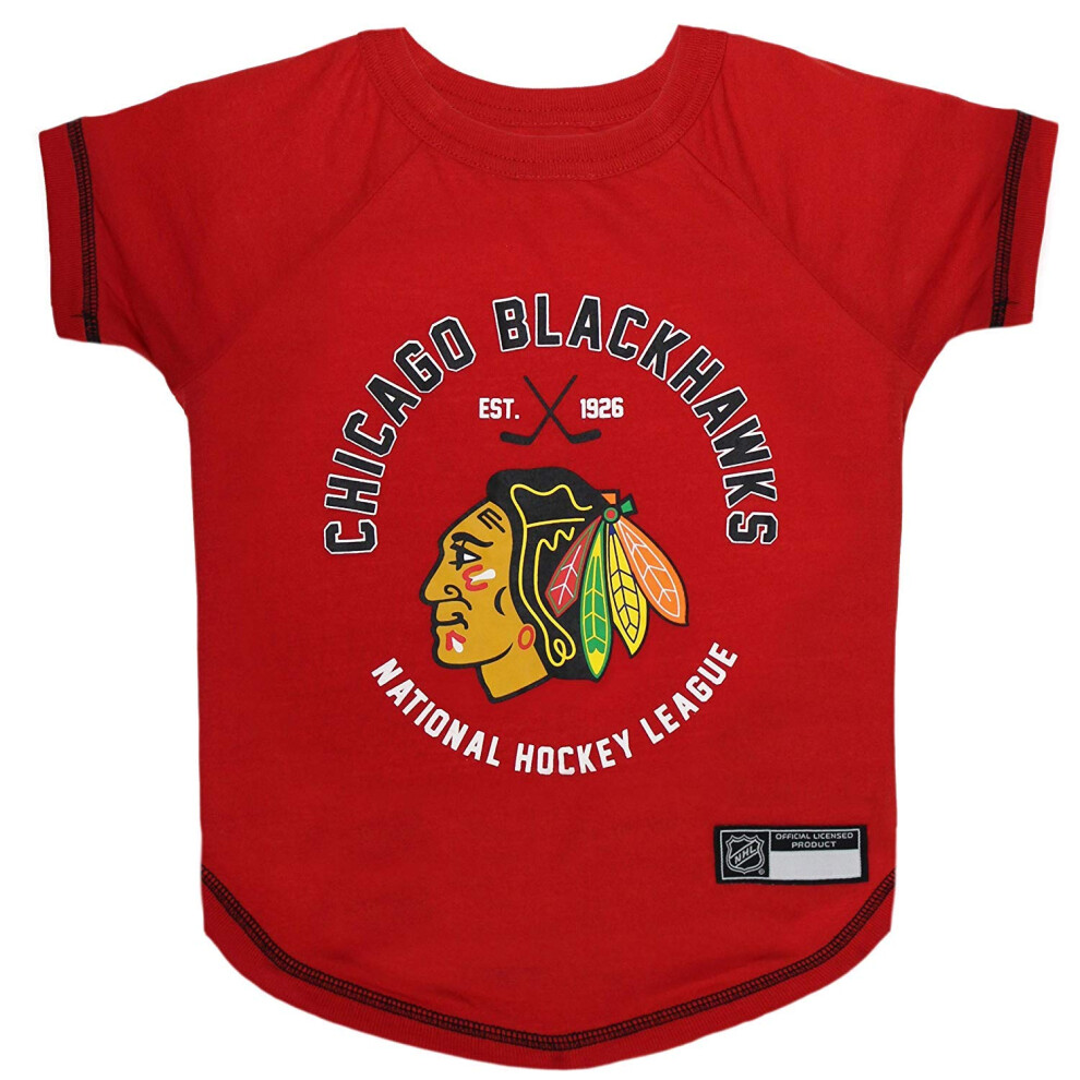 Photos - Dog Clothing Pets First NHL Chicago Blackhawks Tee Shirt for Dogs & Cats, X-Small. - are You A Hockey Fan? Let Your Pet Be an NHL Fan Too 