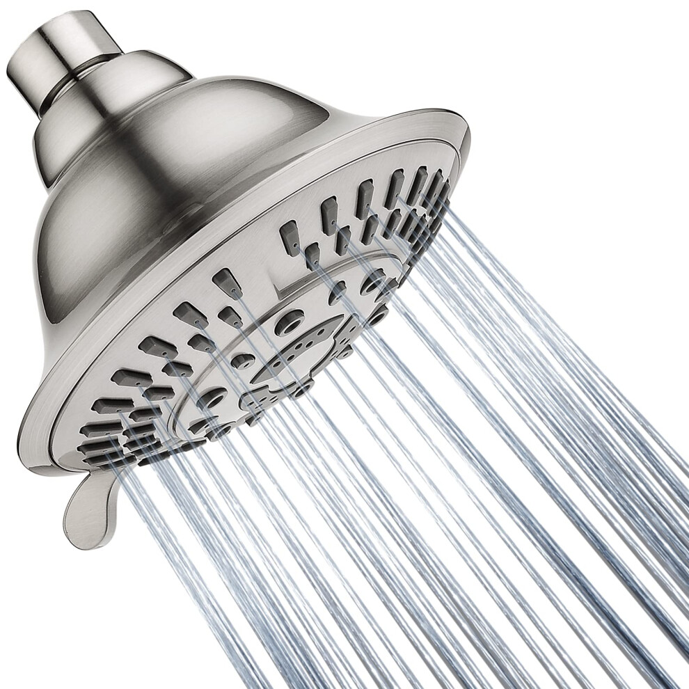 BRIGHT SHOWERS 5 Spray Settings Rain Showerhead High Pressure Shower Head, Angle Adjustable Fixed Shower Head Luxury Bathroom Showerhead, Brushed Nic