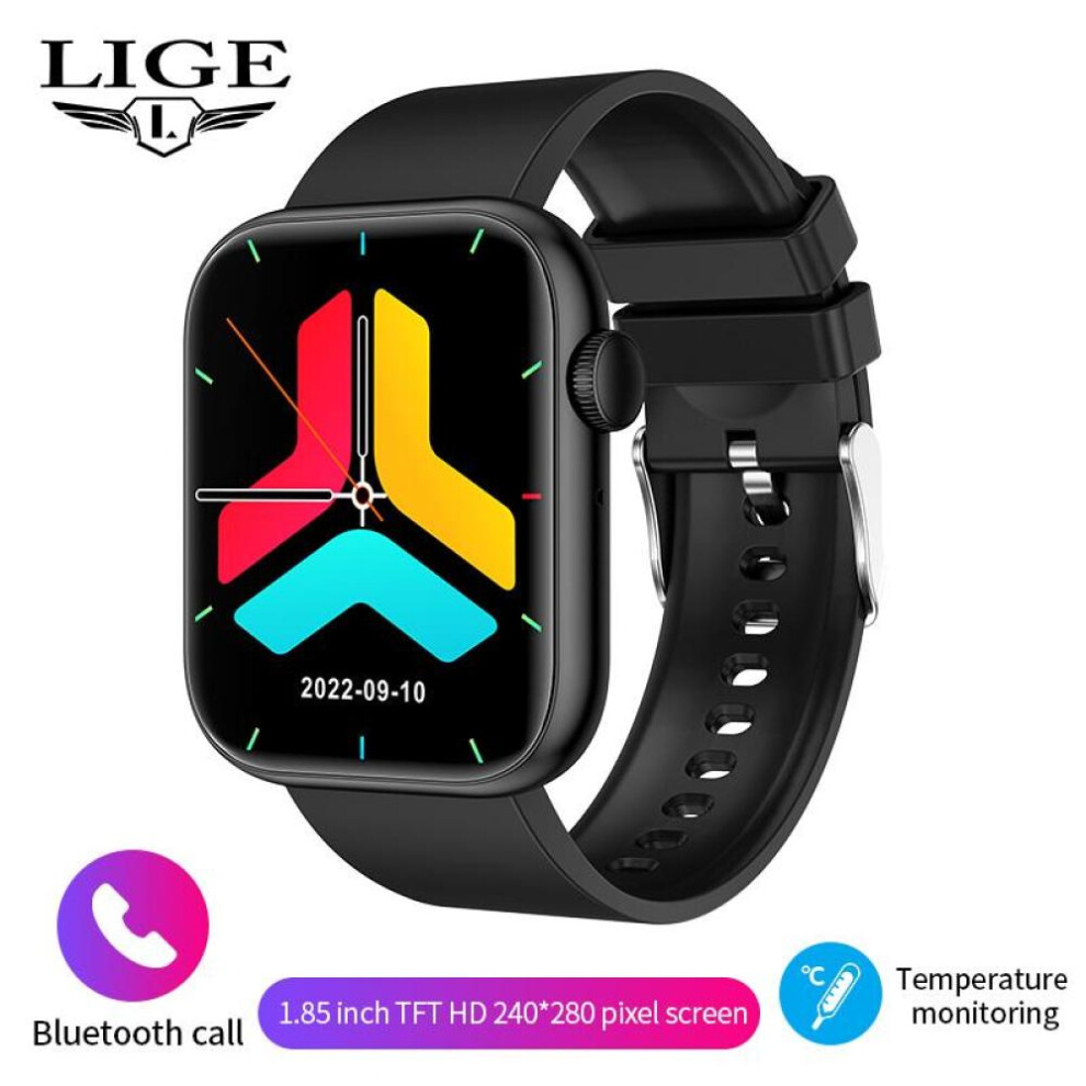 (black, silicone strap) LIGE Body Temperature Smart Watch Women 1.85 Inch Rotary Keys Sports Bracelet Bluetooth Call Custom Dial Men Smartwath Lady 2022