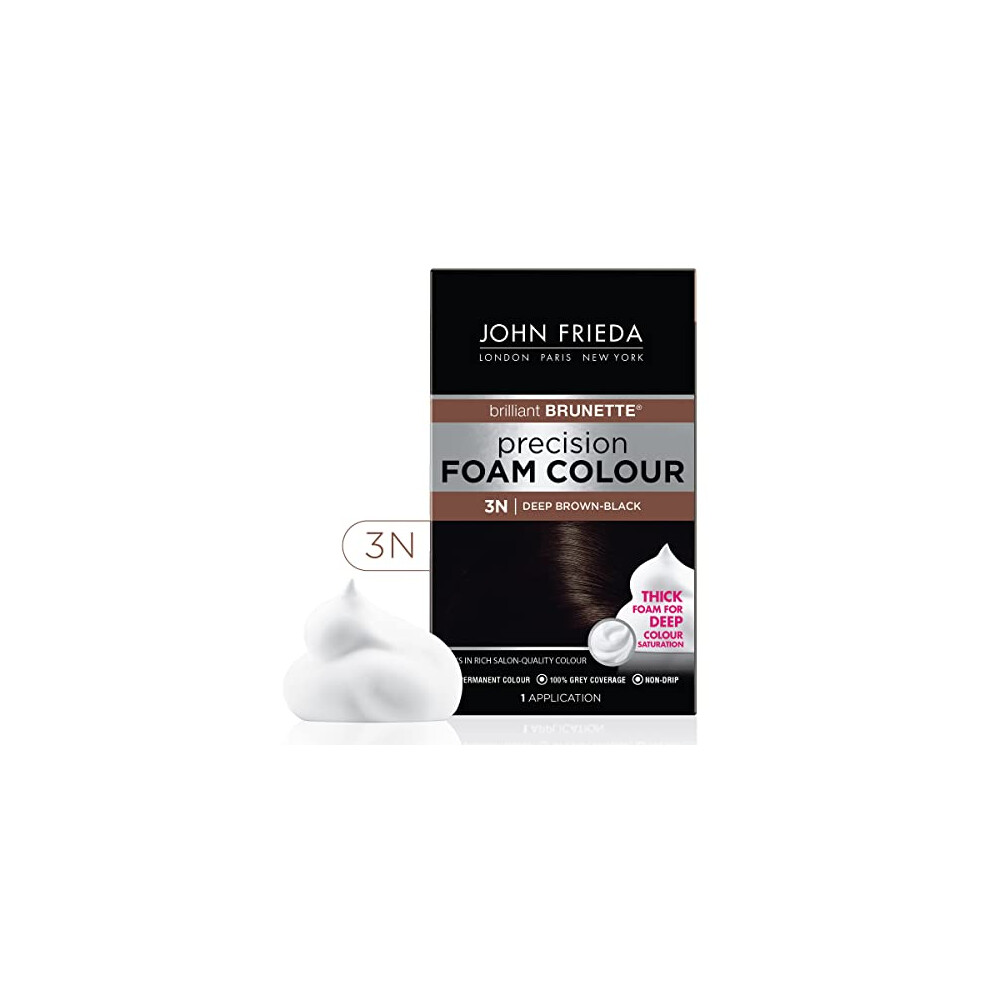 John Frieda Precision Foam Colour, Deep Brown Black 3N, Full-coverage Hair Color Kit, with Thick Foam for Deep Color Saturation, Stocking Stuffer