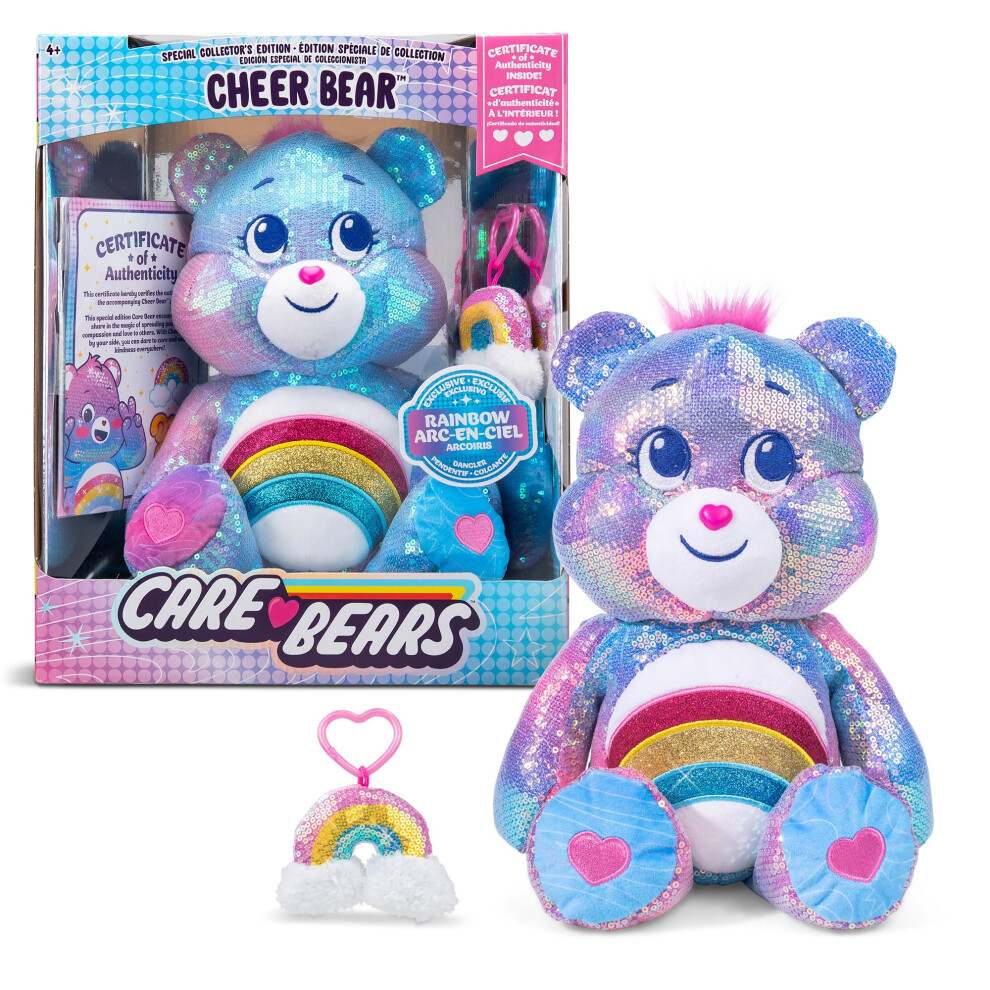 Care Bears Sequin Plush, Cheer Bear - Special Collector's Edition Plushie for Ages 4+ Stuffed Animal, Super Soft, Cuddly, Good for Girls and Boys, Co