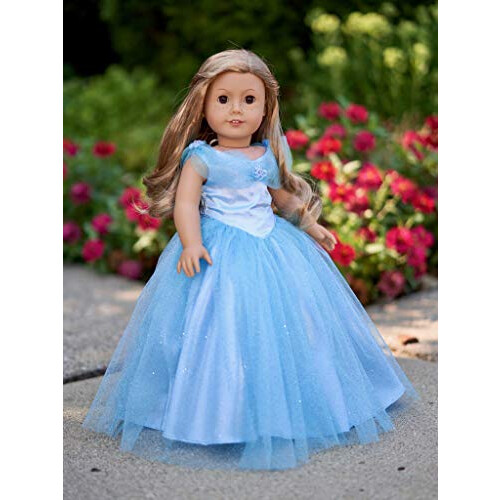 Vestido Azul - Conjunto de 2 Peças - Vestido Azul, Sapatilhas Prateadas - Roupa para Boneca de 18 polegadas 2