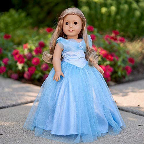 Vestido Azul - Conjunto de 2 Peças - Vestido Azul, Sapatilhas Prateadas - Roupa para Boneca de 18 polegadas 1