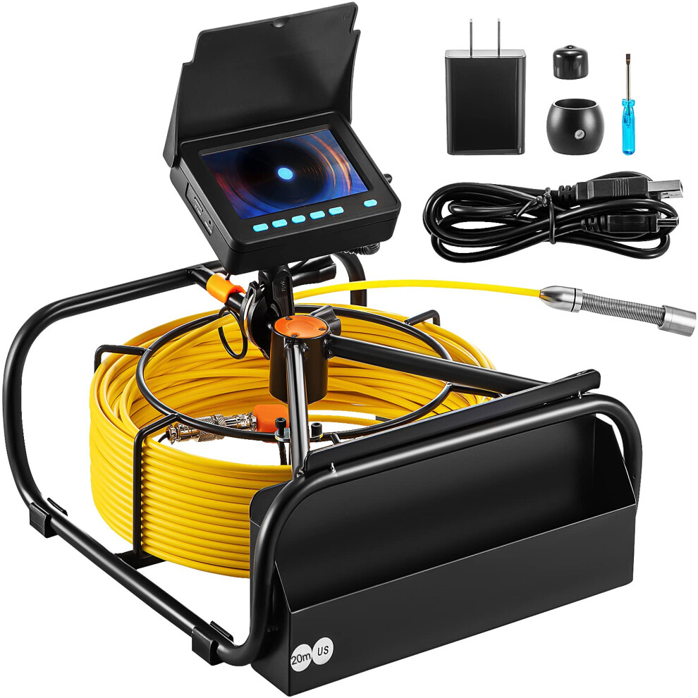 VEVOR Sewer Camera, 65.6FT 4.3" Screen, Pipeline Inspection Camera w/DVR Function & Snake Cable, Waterproof IP68 Borescope with LED Lights, Industria