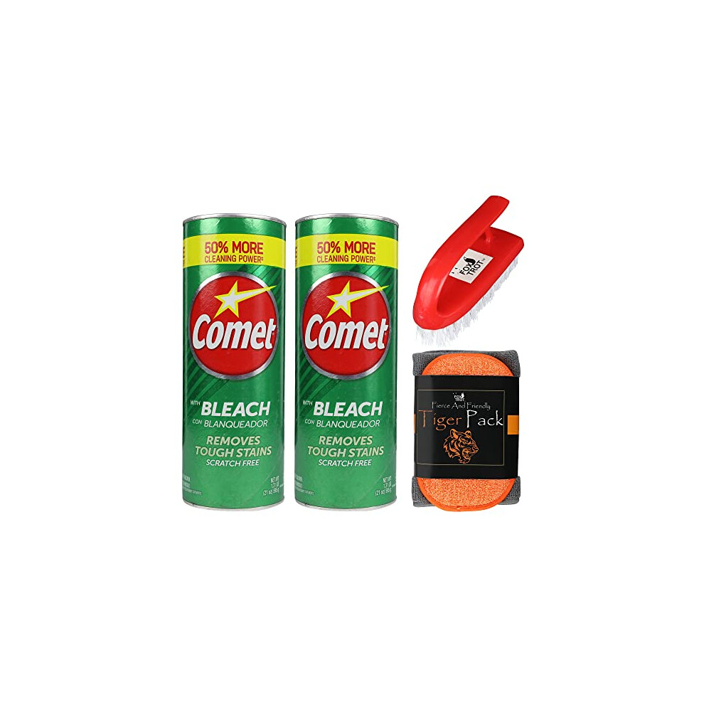 Comet Cleansing Powder with Panther Pack Cleaning Tool Set - Mini Scrub Brush and Microfiber Towel by Foxtrot